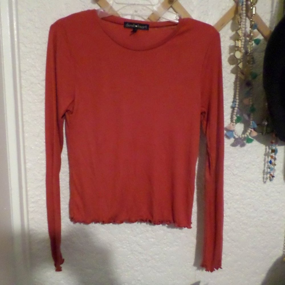 Derek Heart Ribbed Long Sleeve Lettuce Hem Tee NWT Sz L